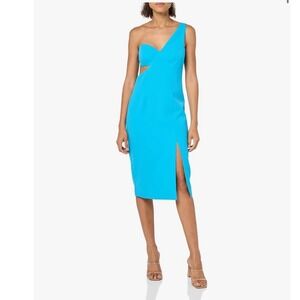 BCBGMAXAZRIA‎ Vivid Blue One Shoulder Cut Out Asymmetrical Midi Dress Size 10